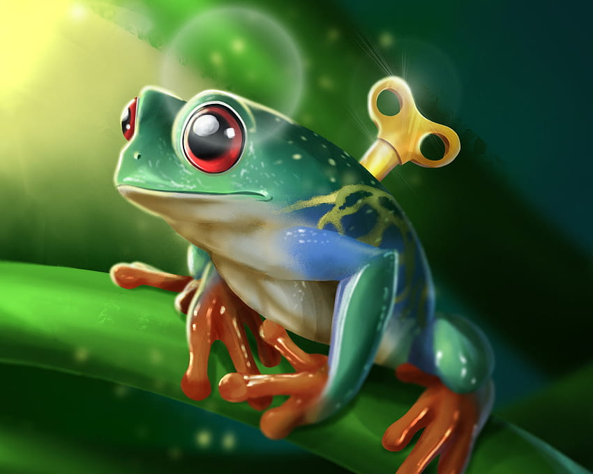 Frog toy, toy, key, fantasy, green, broasca, iva risek, frog, orange HD wallpaper