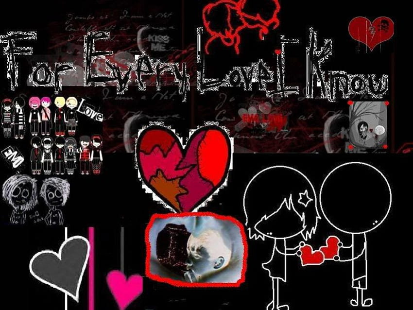 Emo Love, black, love, emo, red, heart HD wallpaper