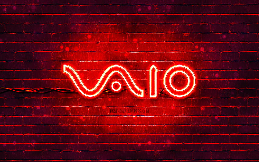 VAIO red logo, , red brickwall, VAIO logo, marcas, VAIO neon logo, VAIO, Sony VAIO papel de parede HD