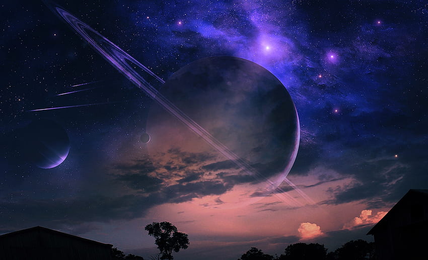 planet bintang langit lanskap malam rumah pohon awan cincin nebula meteor [] untuk Anda, Mobile & Tablet. Jelajahi Lanskap Planet Alien. Fi Ilmiah Wallpaper HD