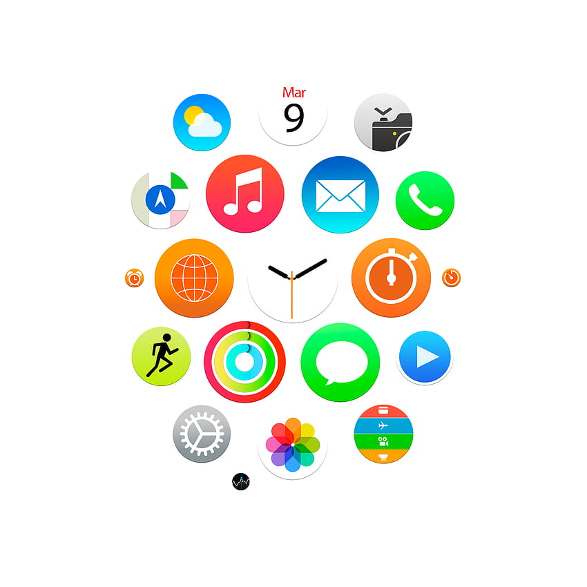 Ikony aplikacji Apple Watch na iPhone'a, iPada i iPhone'a z zegarem Tapeta na telefon HD