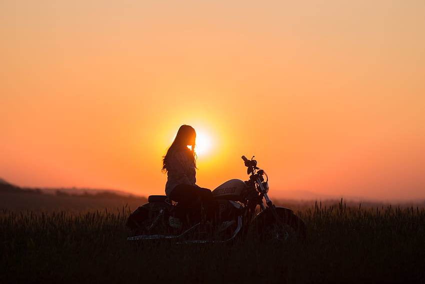 Sunset, Motorcycles, Silhouette, Privacy, Seclusion, Motorcycle, Loneliness HD wallpaper
