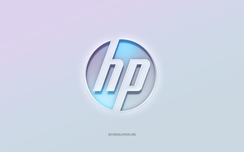 Лого на HP, Hewlett-Packard, изрязан 3d текст, бял фон, лого на HP 3d, емблема на HP, HP, лого на Hewlett-Packard, релефно лого, емблема на HP 3d HD тапет