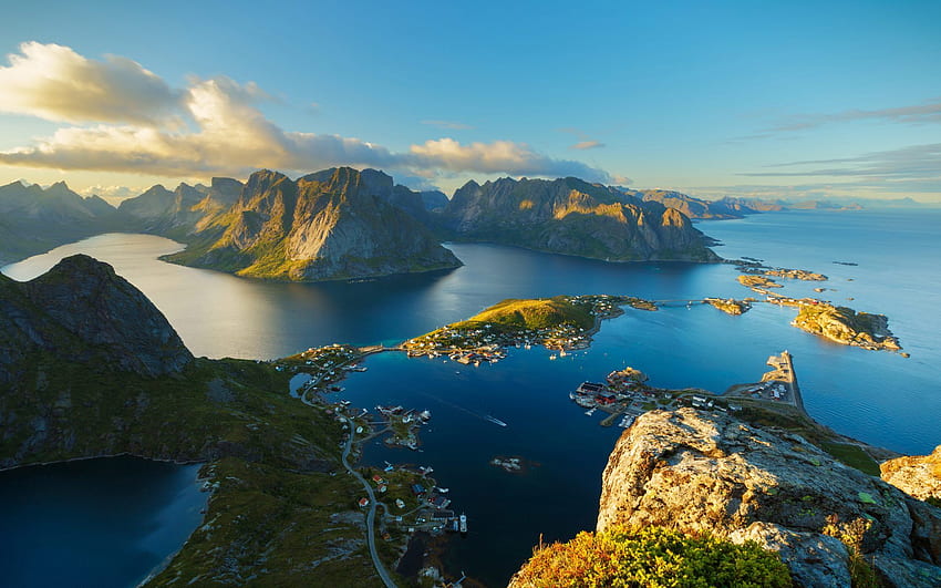 Lofoten Islands Norway Panorama Of Reinebringen One Of The Highest, 5760 X 3240 HD wallpaper