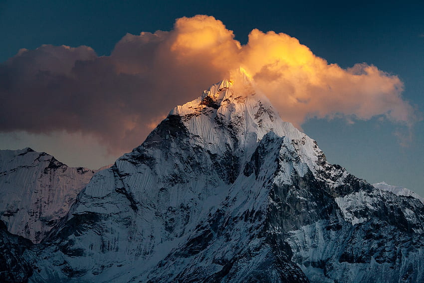 Natura, Chmury, Góra, Wierzchołek, Najwyższy, Pokryte śniegiem, W śniegu, Nepal, Dolina Khumbu, Dolina Ukhbu, Namche Tapeta HD