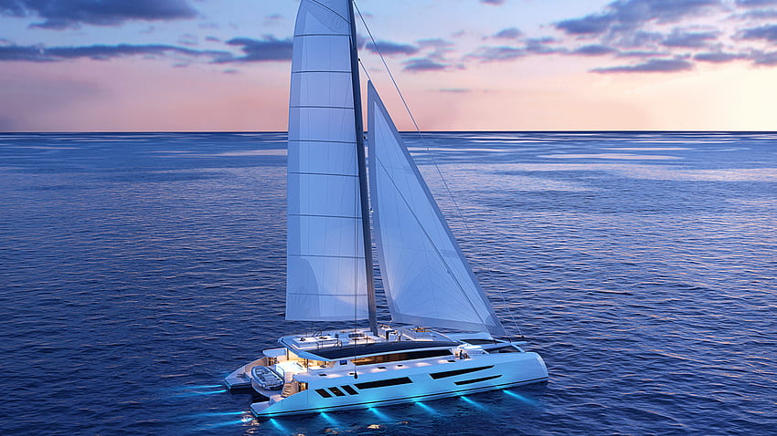 Pajot Custom Yachts ujawnia 33,6-metrowy katamaran 110 Yacht Concept. Łódź międzynarodowa Tapeta HD