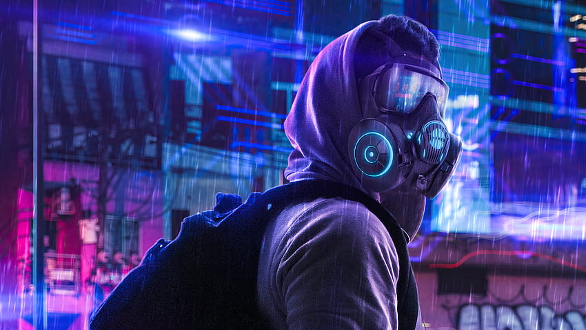 Toxic mask boy Ultra, Blue Gas Mask HD wallpaper