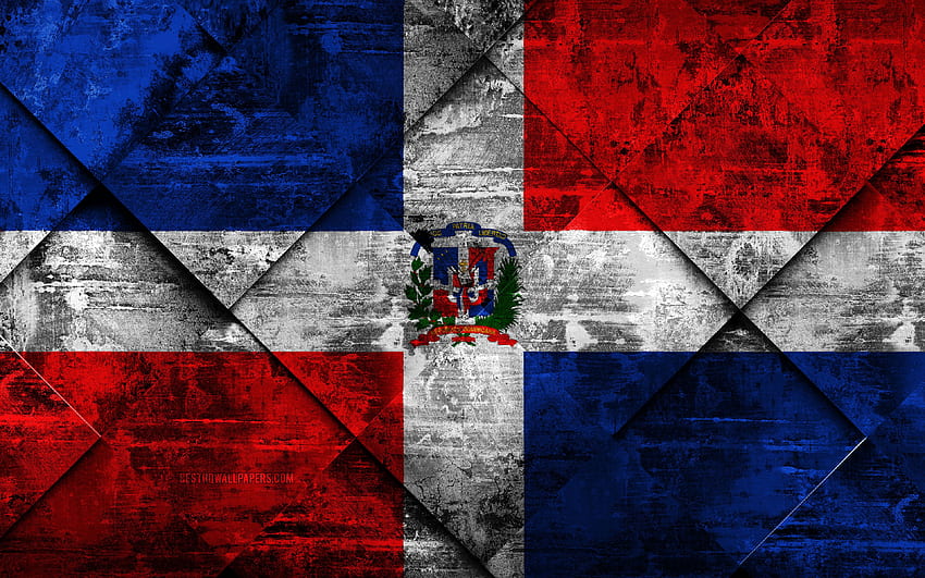 도미니카 공화국의 국기, 그런 지 예술, 마름모 그런 지 질감, 도미니카 공화국 국기, 북미, 국가 상징, 도미니카 공화국, 해상도에 대 한 창조적인 예술. 고품질, 도미니카 예술 HD 월페이퍼