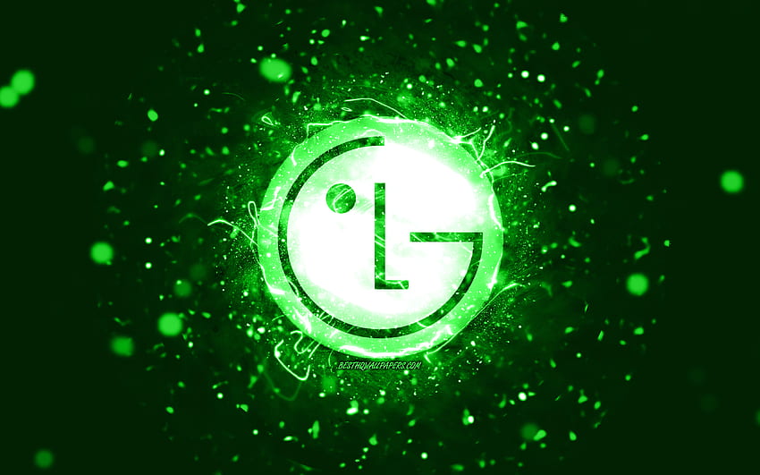 LG 緑のロゴ、緑のネオン、クリエイティブ、緑の抽象的な背景、LG のロゴ、ブランド、LG 高画質の壁紙