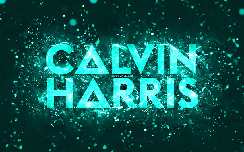 Calvin Harris turquoise logo, , scottish DJs, turquoise neon lights, creative, turquoise abstract background, Adam Richard Wiles, Calvin Harris logo, music stars, Calvin Harris HD wallpaper