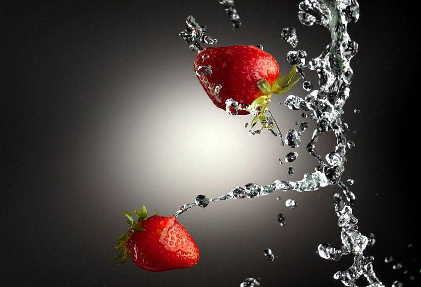 Fruity Water, Obst, Erdbeere, Wasser, rot HD-Hintergrundbild