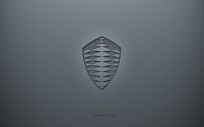 Logo Koenigsegg, creativo grigio, emblema Koenigsegg, trama della carta grigia, Koenigsegg, grigio, logo Koenigsegg 3d Sfondo HD