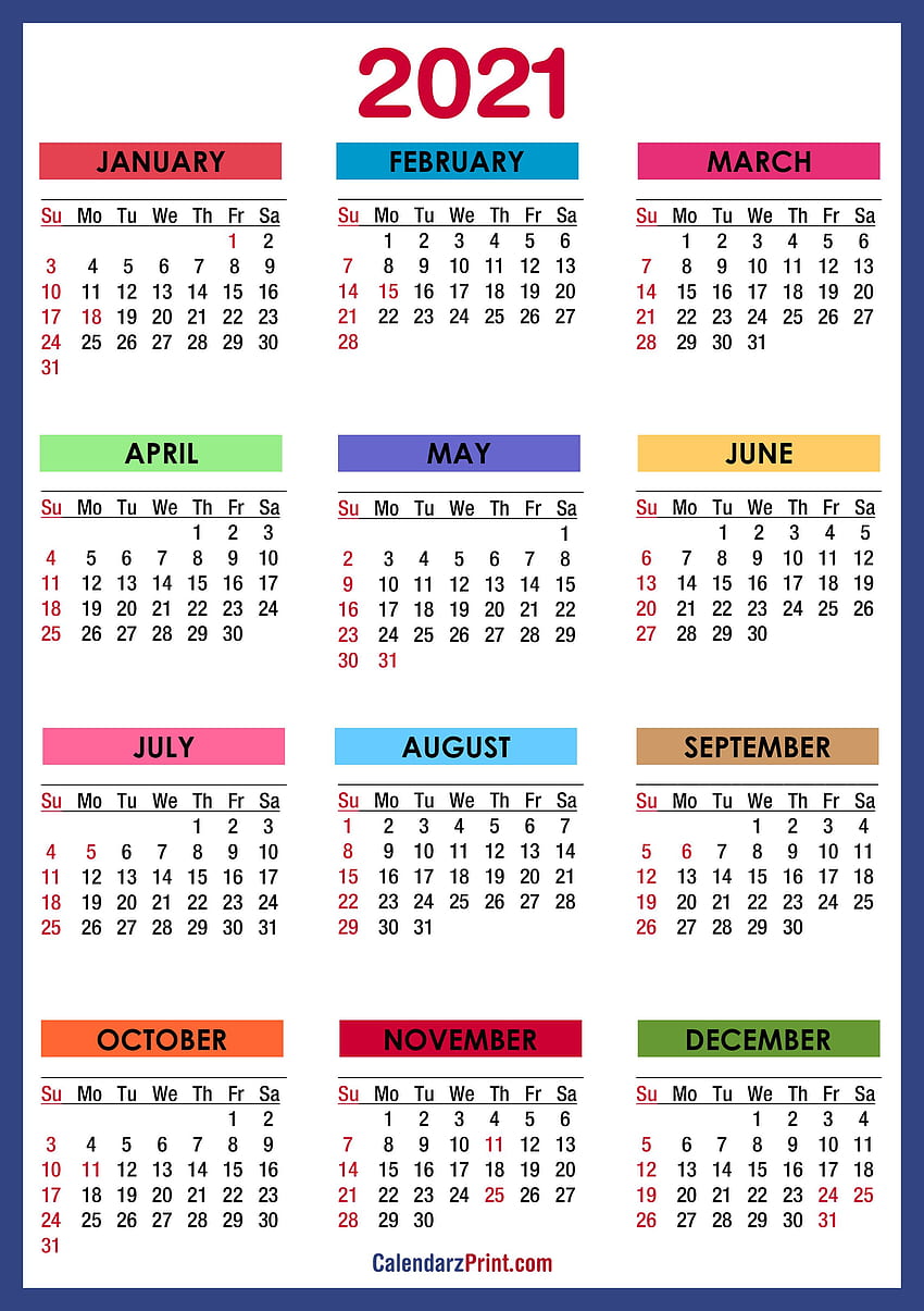 Kalendarz ze świętami do wydrukowania, kolorowy, niebieski, zielony – niedzielny start – CalendarzPrint. Kalendarze, Kalendarze do druku, Kalendarz 2021 Tapeta na telefon HD
