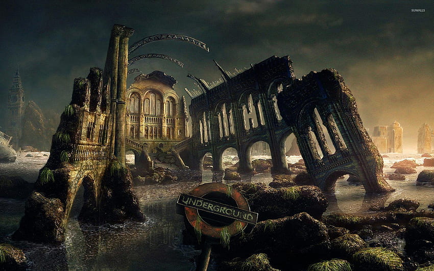Ciudad en ruinas - Fantasía, edificio destruido fondo de pantalla