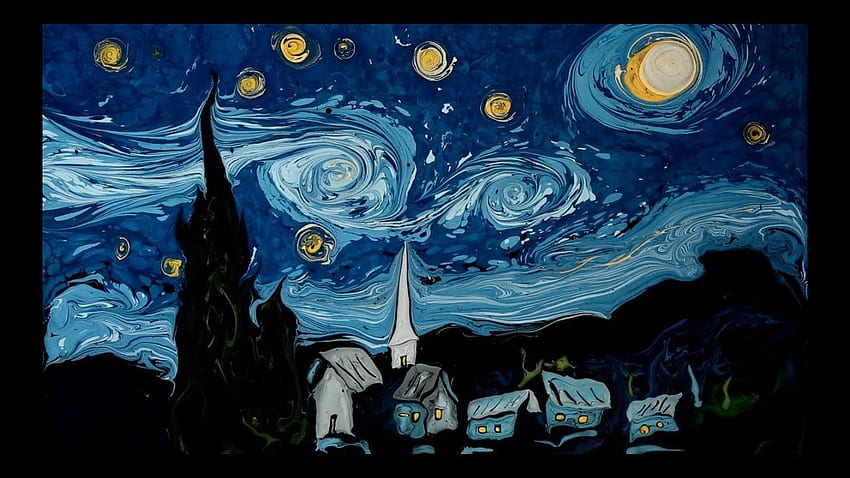 แวนโก๊ะในวาด Dark, Starry Night วอลล์เปเปอร์ HD
