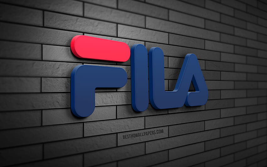 Fila 3D logo, , szara ściana z cegły, kreatywny, marki, logo Fila, grafika 3D, Fila Tapeta HD