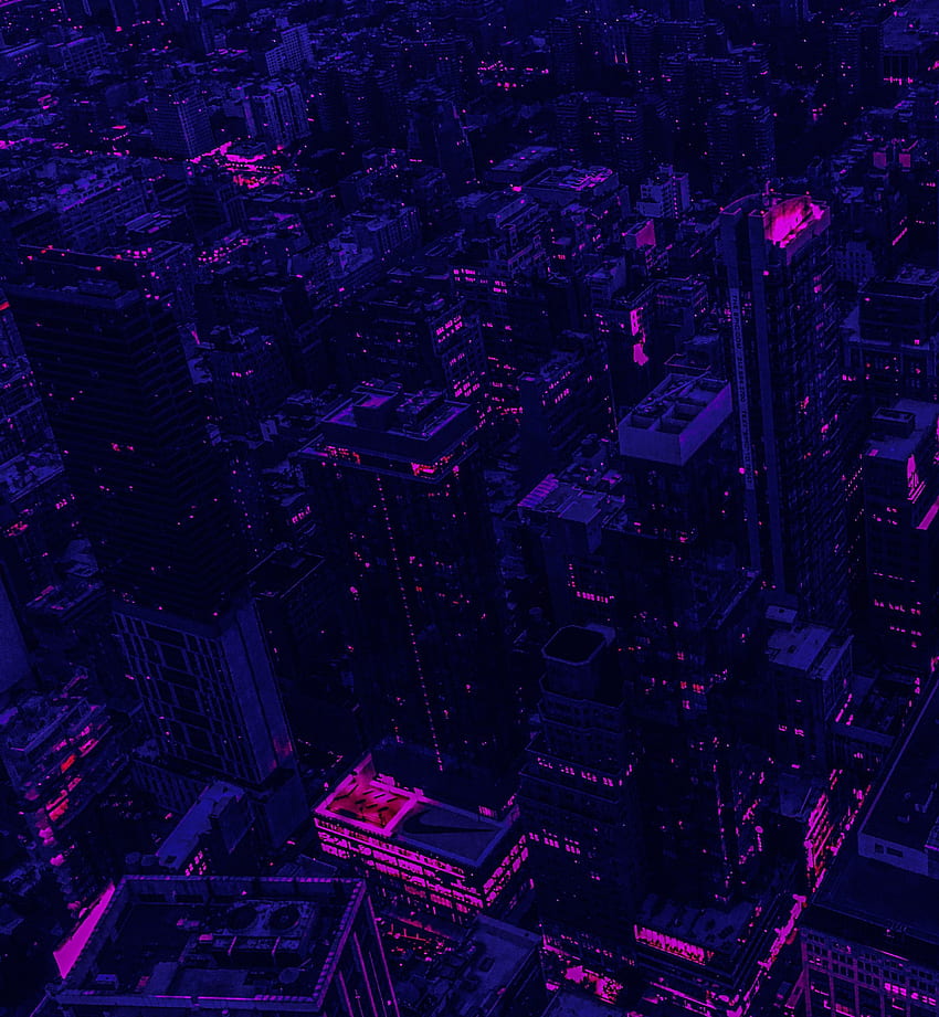 Violet, City, Building, View From Above, Dark, Purple HD phone wallpaper
