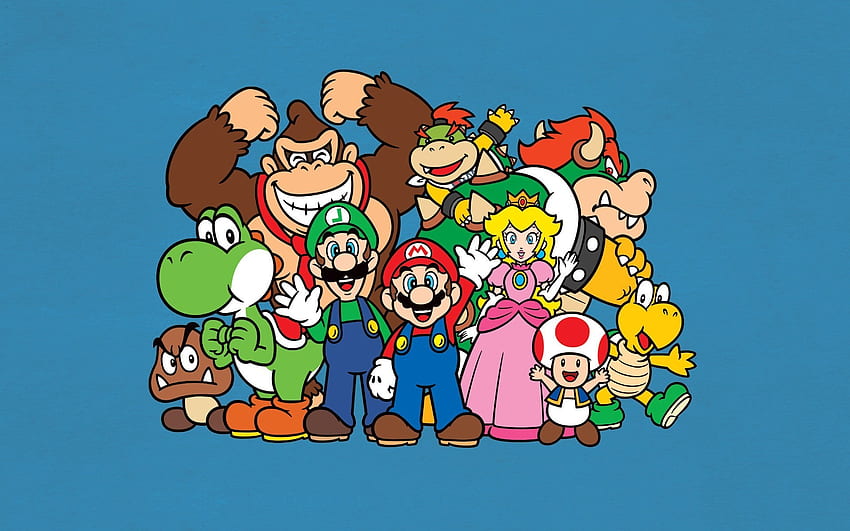 Mario Bros., Luigi, Yoshi, Princess Peach, Donkey Kong, Toad (karakter), Video Game, Nintendo, Minimalisme / dan Latar Belakang Seluler Wallpaper HD