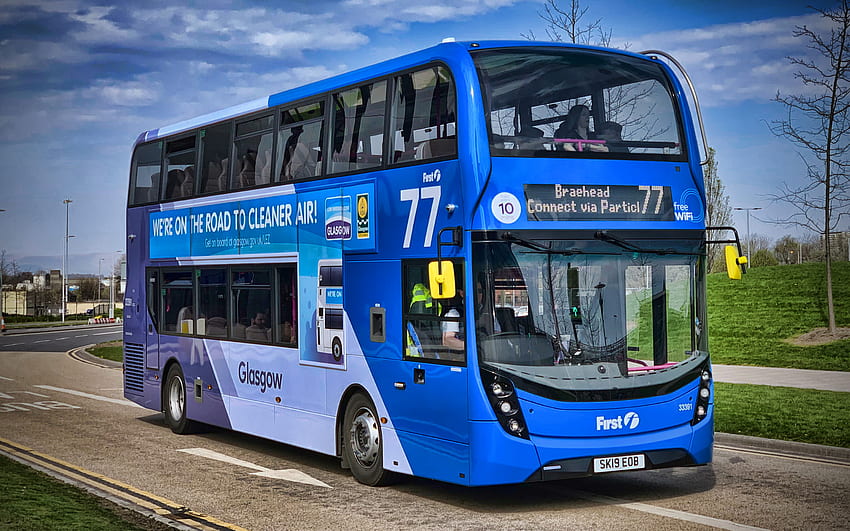 Alexander Dennis Enviro400, blauer Bus, 2019 Busse, R, Doppeldeckerbusse, Personenbeförderung, Personenbus, Alexander Dennis HD-Hintergrundbild