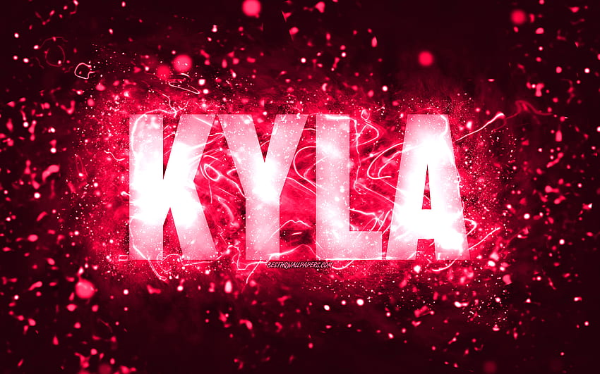 Happy Birtay Kyla, luci al neon rosa, nome Kyla, creativo, Kyla Happy Birtay, Kyla Birtay, famosi nomi femminili americani, con il nome Kyla, Kyla Sfondo HD