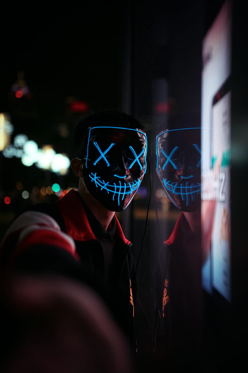 Reflection, , , Neon, Mask, Anonymous HD phone wallpaper
