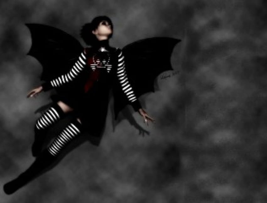 emo Angel, wings, winged, black and white, striped, emo, fallen, angel, blck HD wallpaper