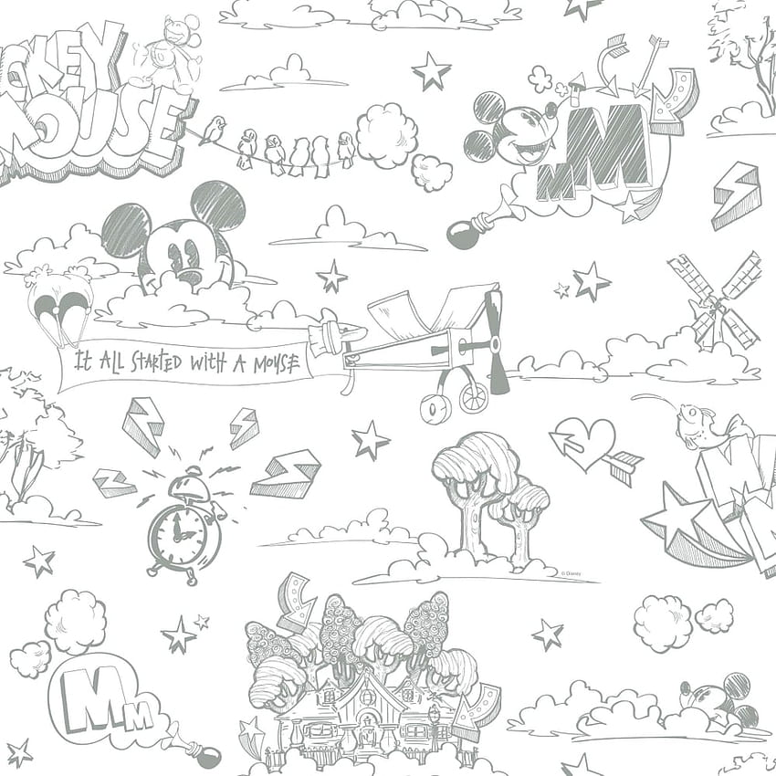 Galeri Resmi Disney Mickey Mouse Desenli Kalem Karikatür Çocuk MK3014 4, Mickey Mouse Siyah Beyaz HD telefon duvar kağıdı