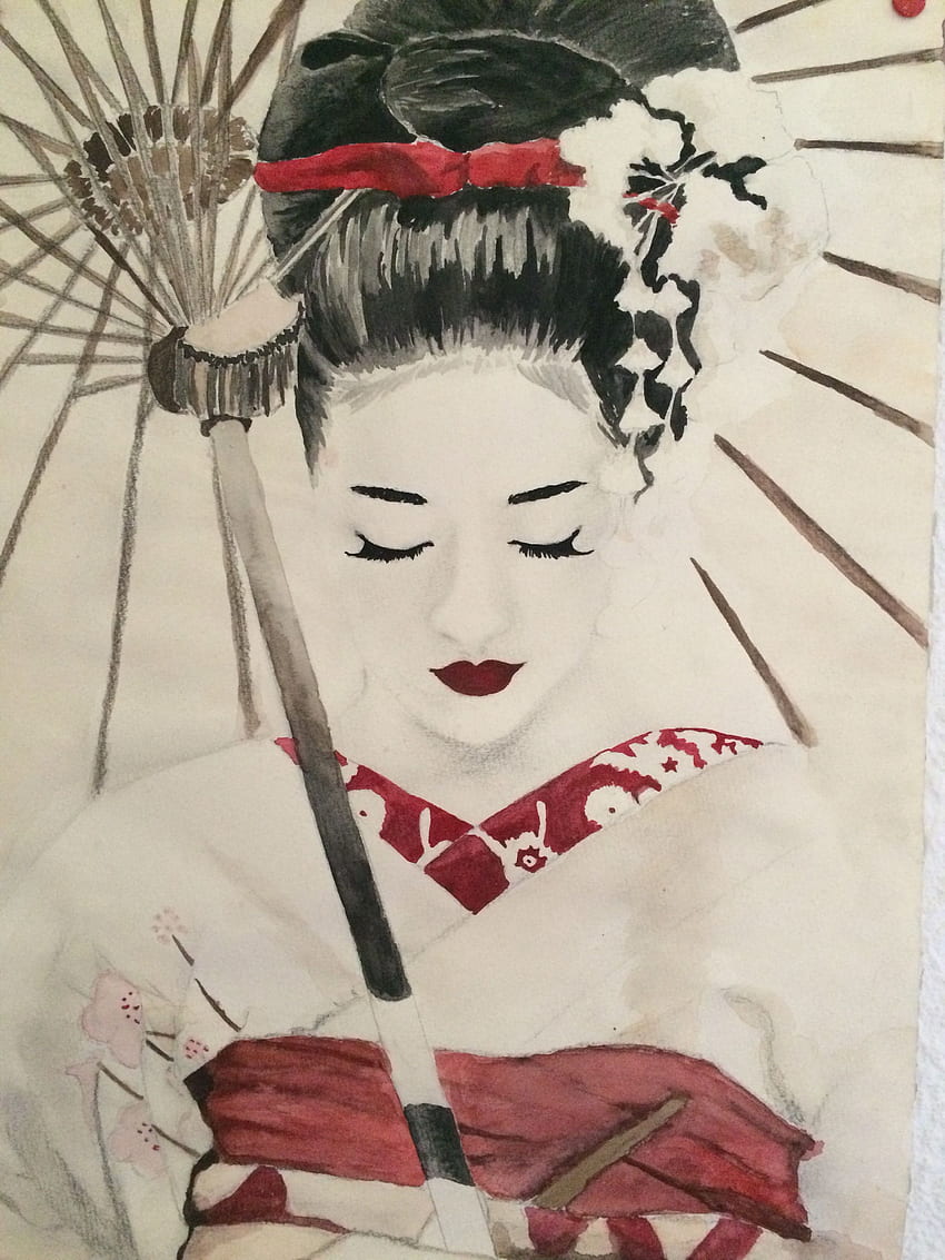 Inspirado en Memoires of a Geisha, acuarela, se puede comprar, Japanese Geisha Watercolor fondo de pantalla del teléfono