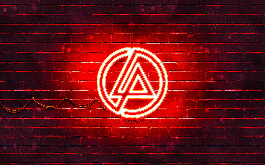 czerwone logo Linkin Park, gwiazdy muzyki, czerwona ściana z cegły, logo Linkin Park, marki, neonowe logo Linkin Park, Linkin Park Tapeta HD