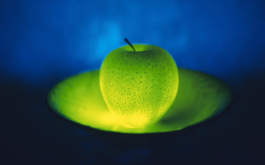Green apple, fruit, apple, lights, green HD wallpaper