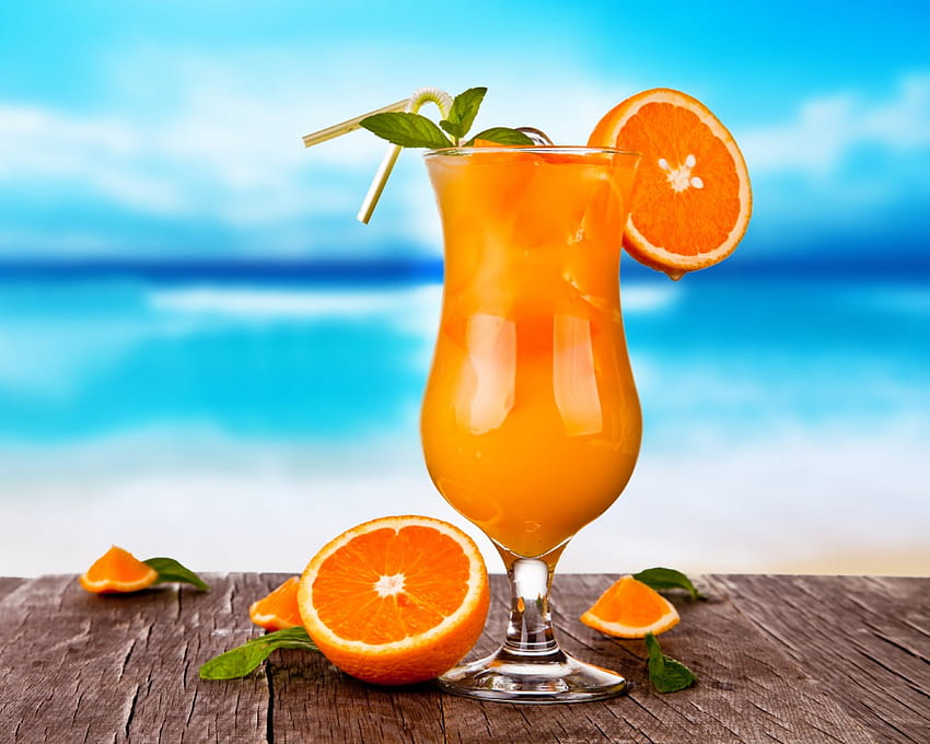 Tropisches Getränk, Meer, Cocktail, Saft, tropisch, frisch, Orange, Getränk, Strand HD-Hintergrundbild