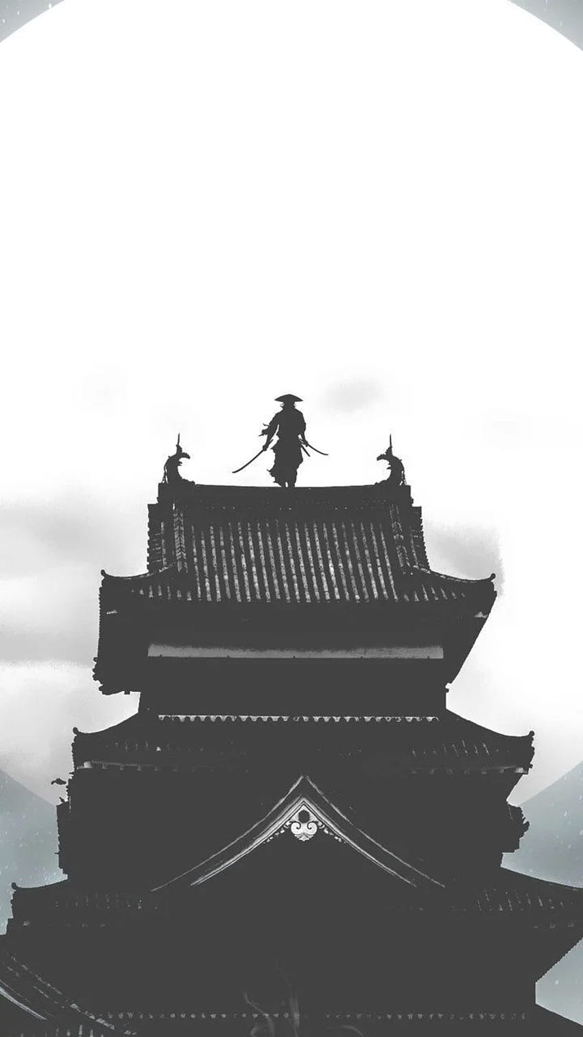 Moon, house, samurai, warrior, night, art, . Samurai , Samurai art, Japanese iphone HD phone wallpaper