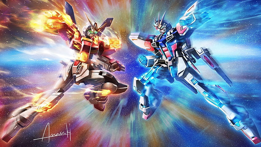 Star Burning Gundam vs Build Strike Gundam Cosmos. Zabawki Gundam, Gundam, Gundam budują myśliwce Tapeta HD