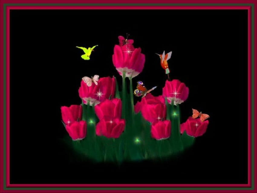 Roses, butterflies, abstract, hummingbirds HD wallpaper