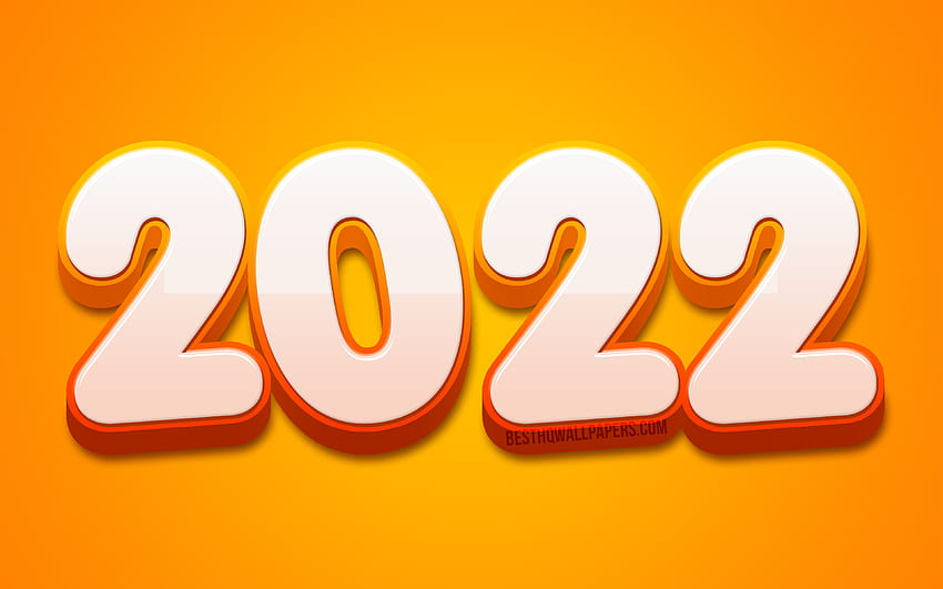 2022 노란색 3D 숫자, 새해 복 많이 받으세요 2022, 노란색 배경, 2022 개념, 키즈 아트, 2022 새해, 2022 노란색 배경, 2022년 숫자 HD 월페이퍼