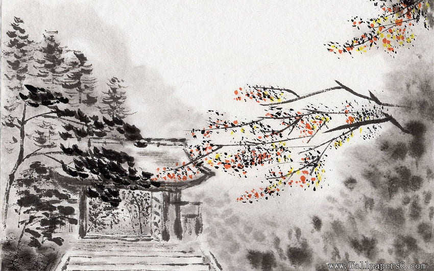 Paysages à l'encre de Chine. art japonais, peinture orientale Fond d'écran HD