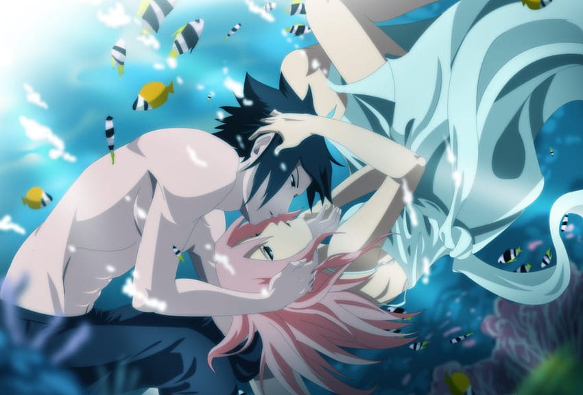 รักใต้น้ำ ซาสึเกะ อะนิเมะ ซากุระ ใต้น้ำ ปลา คู่รัก วอลล์เปเปอร์ HD