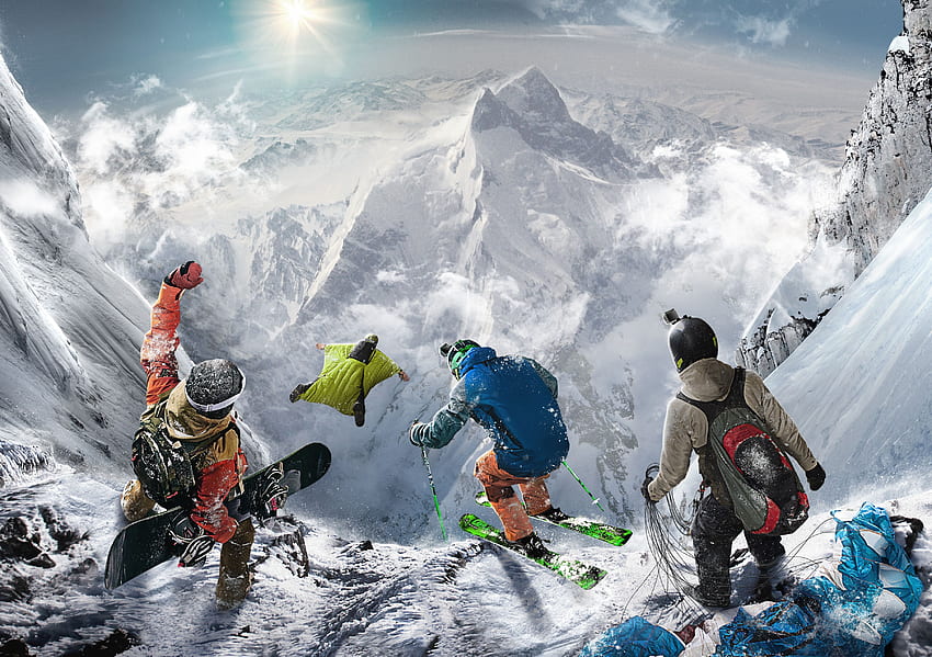 Skiing, Wingsuit Flying, Snowboarding, Paragliding, Steep HD wallpaper