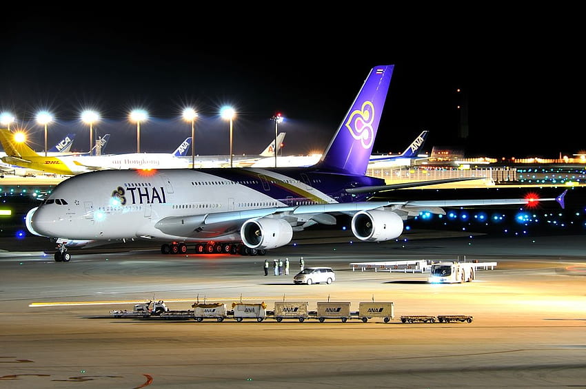 Thai Airways A380 800 Night Taxiing Aircraft 3950 HD wallpaper