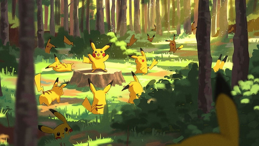 Pikachu, Forest, Pokemon, Pokemon Landscape HD wallpaper