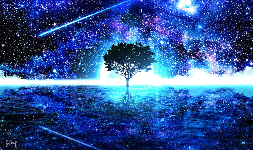 Original, tree, shine, glow, silhouette, art HD wallpaper