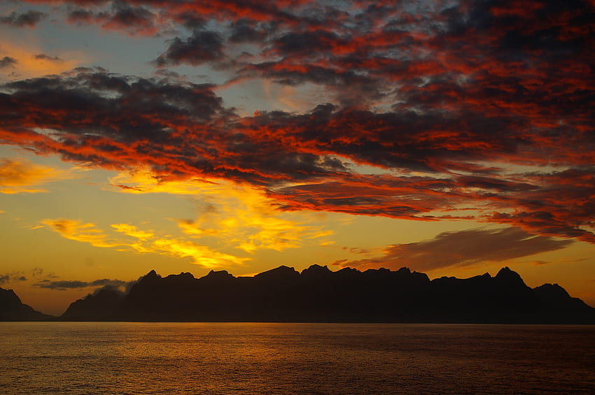 Nature, Sunset, Mountains, Clouds, Horizon, Island, Norway, Lofoten Islands HD wallpaper