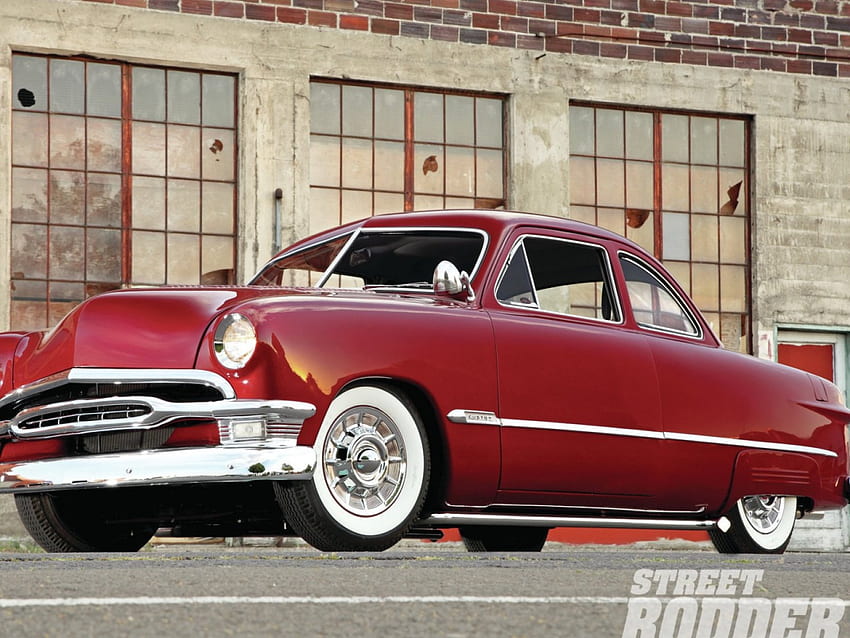 1950 Ford Club Coupe, classic, whitewalls, 1950, red HD wallpaper
