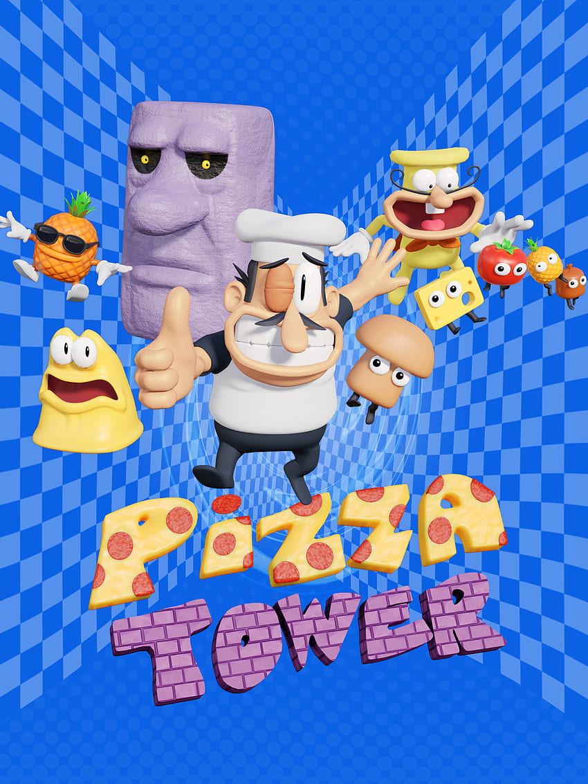 Cartel de la torre de pizza y pizza de dibujos animados fondo de pantalla del teléfono