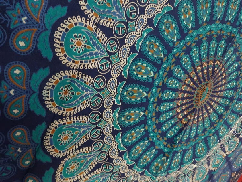 Tapisserie-Wandbehang, Mandala-Wandteppiche, Tagesdecke aus indischer Baumwolle, blaues Farbthema, Picknickdecke, Wandkunst, Hippie-Wandteppich, 140 x 220 cm: Haushalt und Küche, Hindu-Mandala HD-Hintergrundbild