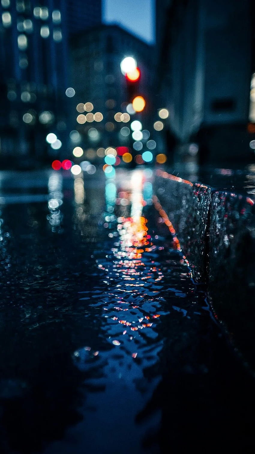 para Android y iPhone. Lluvia, ciudad, luz, Rainy City Lights fondo de pantalla del teléfono