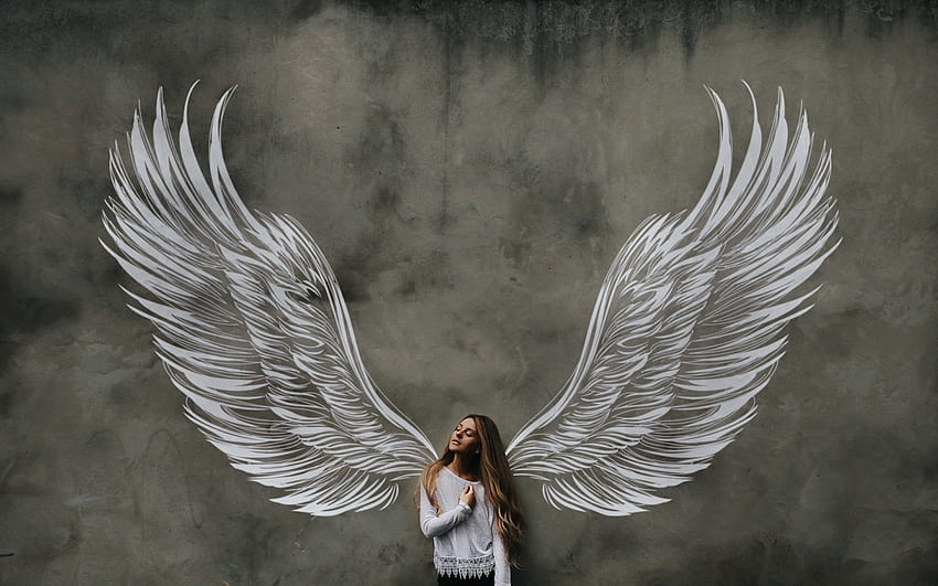 Anjo, asas, criativo, branco, modelo, fantasia, menina, mulher papel de parede HD