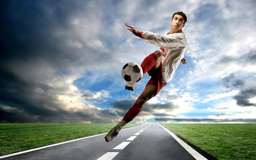 sepak bola, pria, bola, jalan, rumput Wallpaper HD
