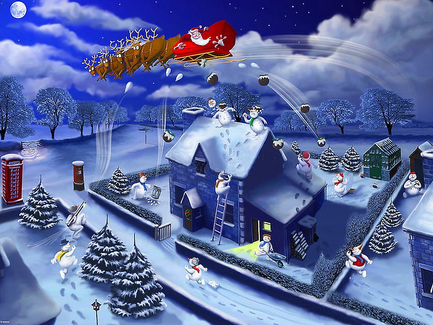Christmas eve, night, blue, eve, santa claus, dears, sledge, holiday, christmas, evening, new year HD wallpaper