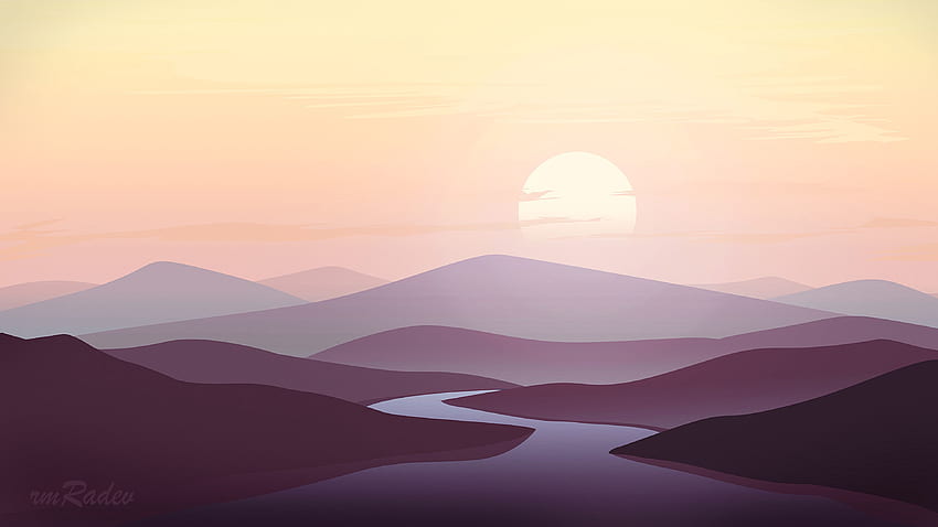 Art, Landscape, Rivers, Sunset, Mountains HD wallpaper